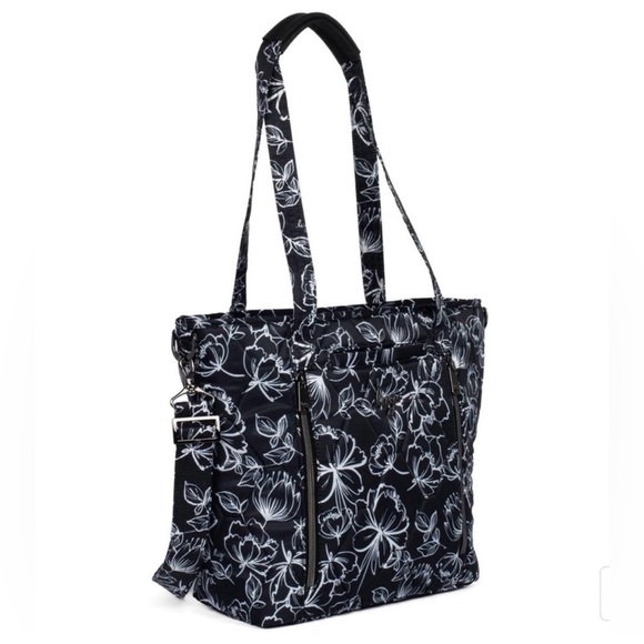 Lug Rally Tote Bag in Outline Floral Black with Micro Houndstooth Lining - Picture 2 of 9